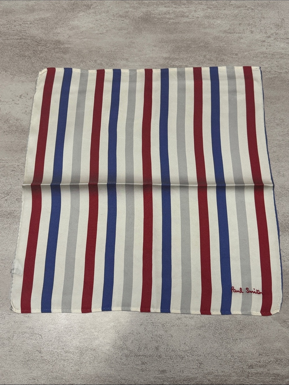Paul Smith Striped Silk Pocket Square - Red, Blue, Gray, Cream , made in japan
